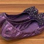 Tory Burch Azalea Jeweled Bow Metallic Purple Ballerina Ballet Flats Size 8.5M Photo 9
