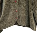 Green Chenille Scalloped Trim Collared Button Up Cardigan Sweater Y2K Large Photo 3