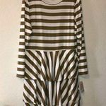LuLaRoe Dress Cream & Tan Striped Georgia Dress Sz 3X NWT Ruffled Skirt Long Slv Photo 0