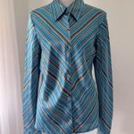 Old Navy Vintage ‘01  Blue & Brown Striped Collared Long Sleeve Button Down Shirt Photo 1