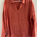 C&C California C & C California Top Womens Large Orange Linen Collared Beach Coastal Preppy Photo 0
