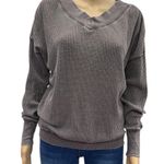 Z Supply  Emilia V Neck Brown Lightweight Waffle Knit Long Sleeve Top Womens S Photo 0