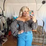 Blush Off Shoulder Printed Long Sleeve Cropped Top Black Size Small Photo 0