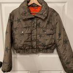Joujou Cropped Olive Green Stars Orange Lining Puffer Coat Jacket, M Size M Photo 0