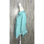 Fridaze‎ Women's Small Teal 3/4 Sleeve Roll Tab Sleeve Linen Button Photo 3