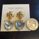 Tory Burch  Kira Crystal faceted heart drops hanging from TB logo studs Photo 9