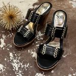 Sofft Shoes Fayann Slide Heel Sandal Black Leather Gold Metallic Cork Heel Size 7 Photo 5