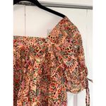 DR2 Floral Print Top Square Neck Puff Sleeve Blouse Bohemian Style Size S Tan Photo 6