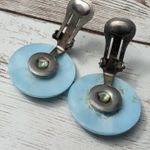 Vintage Clip On Earrings Sky Blue Circle Just Under 1" Photo 5
