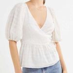 Urban Outfitters  White Plaid Puff Sleeve Wrap Blouse Photo 0