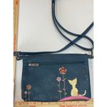 Espe Vegan Leather‎ Cat Floral Crossbody Bag Blue Whimsical Applique Purse Photo 15