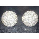 Roman Signed VTG Rhinestone Button Clip Earrings Costume Jewelry White Photo 1