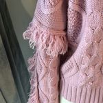 Pink Lily Sweater  Cable Knit Boho Fringe Chunky Womens Small Rose Photo 4