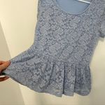 Forever 21 Periwinkle Purple / Blue Floral Lace Short Sleeve Peplum Blouse Top L Photo 5