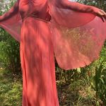 Size L//Vintage 60s Peach Chiffon Gown with Pearl Trim Pink Size L Photo 0
