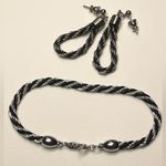 Trifari VTG  bracelet and earrings set silver tone black rope chain Photo 0