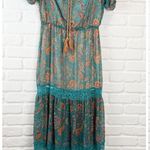 Flying Tomato Turqouise Paisley lace tiered skirt Cold Shoulder Boho Maxi Large Photo 0