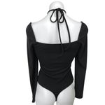 ASTR The Label Black Ribbed Halter Tie Cutout Long Sleeve Thong Bodysuit Top S Photo 1