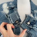 ZARA Trafaluc Denim Jean Jacket Distressed Destroyed Long Pockets Blue Photo 9