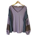 Andree by Unit Andrée by Unit Colorblock Top Womens L Purple V-Neck Waffle Knit Patchwork Boho Photo 1