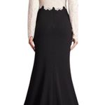 Tadashi Shoji Embroidered Lace Long Evening Gown Black Ivory Size 18 Photo 1