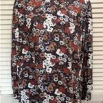 Alexander Julian Alexander Jordan Brown/Burg Floral Long Sleeve Smocked Neck/Cuffs Blouse Size L Photo 0