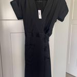J.Crew NWT  Black Satin Crepe Holiday Wrap Dress Short Sleeve V Neck Photo 1