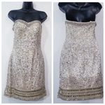 LARA Designs Rhinestones Jeweled Beads Embellished Champagne Mini Dress Size 4 Photo 1