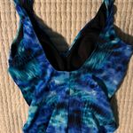 Aqua Green Blue Tie-Dye One Piece Swimsuit Photo 1