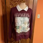 Vintage Teddy Bear Graphic Collared Sweatshirt Burgundy Cottagecore Top Photo 7