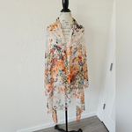 Flower Print Sheer Scarf with Orange and Teal Accents Wide Neck Scarf Wrap Photo 2