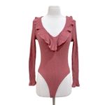 Altar'd State Altar’d State Rose Pink Ribbed Flutter Top Bodysuit Size Medium Photo 7