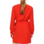 Topshop | Size 2 | Red Long Sleeve Bubble Texture Satin Wrap Minidress Photo 2