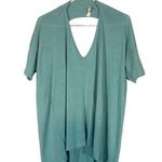 Luxe Baby Blue Short Sleeve Key Hole Cut Out High Low Tunic Blouse Women SZ M Photo 0