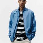 ZARA  Men's Light Blue Front Zipper Elastic Cuffs Collarless Bomber Jacket Size M Photo 0