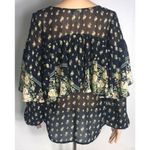 Flying Tomato  Womens Blouse Top Blue Size Small Sheer Floral Short Sleeve Shirt Photo 4