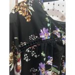 CHELSEA & THEODORE Black Floral Tiered Peasant Blouse Top XL Long Sleeve Tie Photo 2