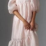 Anthropologie  Soft Pale Pink Textured Puff Sleeve Baby Doll Midi Dress size XS Photo 0