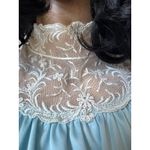 American Vintage Vintage Powder Blue white Lace High Neck Flutter Sleeve Pleated Maxi Dress XS Photo 6