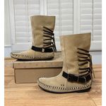Free People Coronado Moccasin Boot Natural Suede Size 8 NIB Fringe Detail Buckle Photo 2