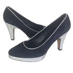 LK Bennett L. K. Bennett Size 7.5 black platform heels Suede black silver 4" Photo 0