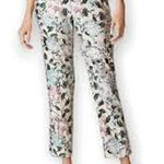 J Jill Linen Blend Floral Ankle Pant Womens Size Small Nwt Button Hem Blue Cream White Photo 0