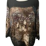 Take Two Clothing WILD WEST RODEO Embellished Scoop Neck 3/4 Sleeve Shirt Top 1X Black Photo 0