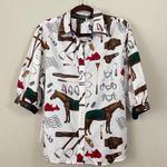 Ralph Lauren Lauren  Equestrian Print‎ Puff Sleeves Button Down Shirt Size XL Photo 0