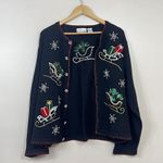 Vtg Christmas Cardigan Ugly Sweater Black XL Bling 90s Y2K Snowflake Sleigh Photo 4