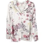 Victoria's Secret  Womens Subtle Stripe Silky Floral Long Sleeve Pajama Top Size L Photo 0