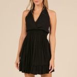 Ocean Drive  Halter Open Back Dress Black Ruffled Hem Boho Bohemian Mini Medium Photo 2