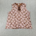 J.Jill Bellissima Womens Blouse PXL Brown Pink Palm Tasseled Split Neck NEW Photo 0