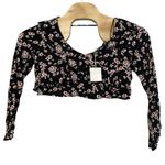ZARA  Trafaluc Womens Size Large‎ Black Floral Long Sleeve Crop Top NWT Photo 0