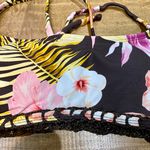 Xhilaration Women’s Crochet Floral Print Bikini Top Brown & Pink Size Small NWT Photo 1